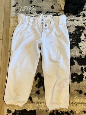 Youth White Baseball Pants with Maroon Side Stripe - Performance Playwear